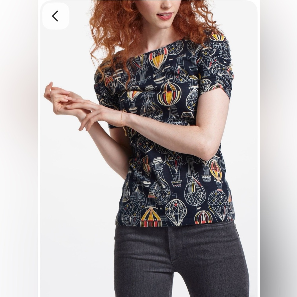 Anthropologie Navy Short-Sleeve Tee with Hot-Air Balloon Motif